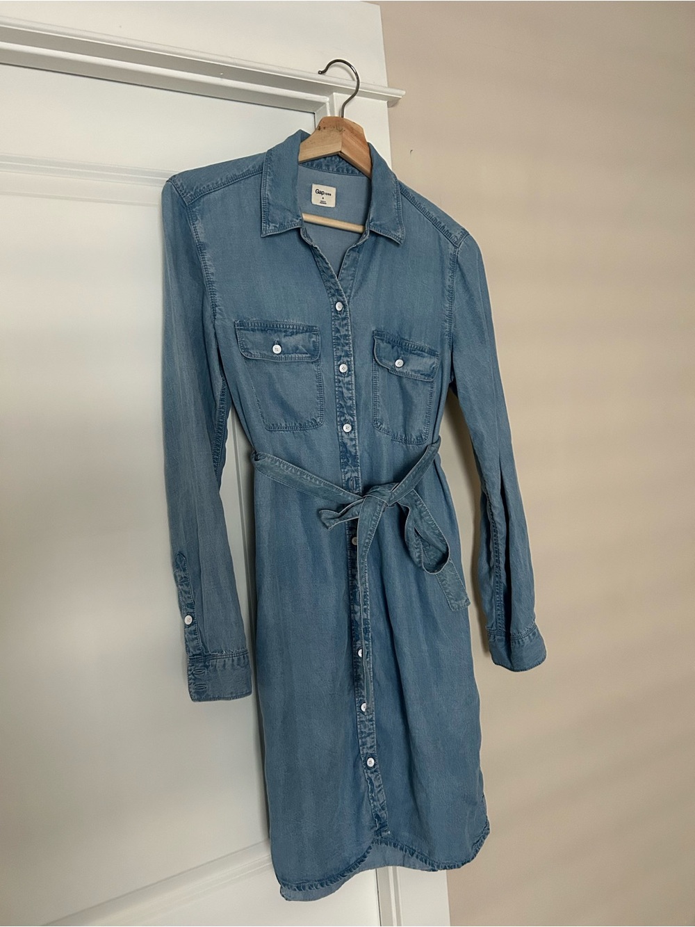 GAP Denim Button-Front Shirt Dress with Tie Waist
